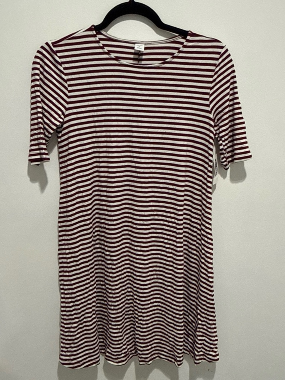 Old Navy Burgundy and White Striped Short-Sleeve Dress
